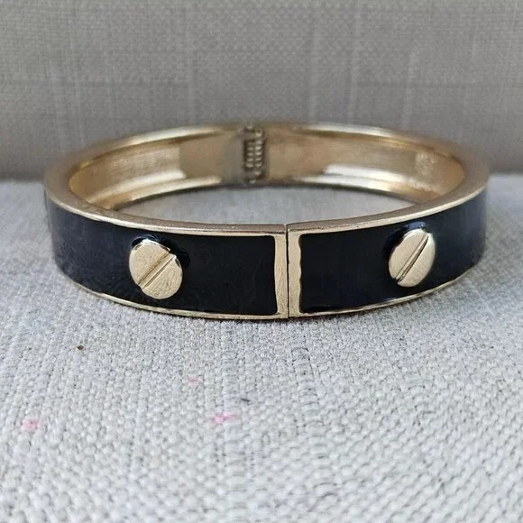 Fashion Bracelet Black/Gold Tone Wrist Band Fashion Jewelry Size 7 in - Picture 4 of 10